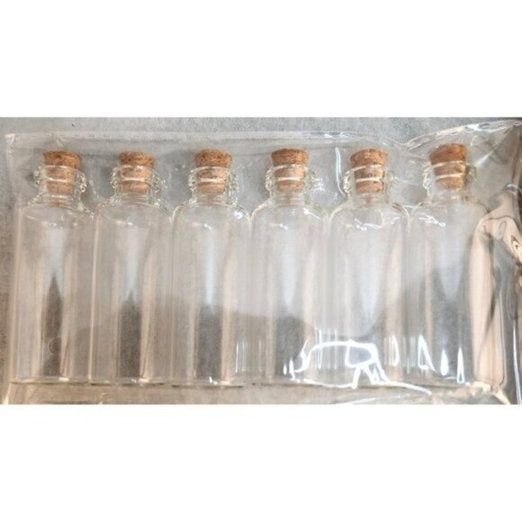 Set Of 6 Mini Clear Glass Bottles With Cork Closures 2.5x0.75 Inches Small Compa - Picture 1 of 7